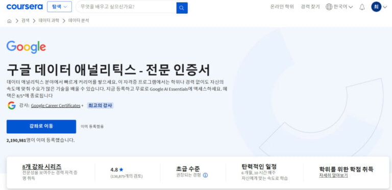 코세라 강의 구글 데이터 애널리틱스 